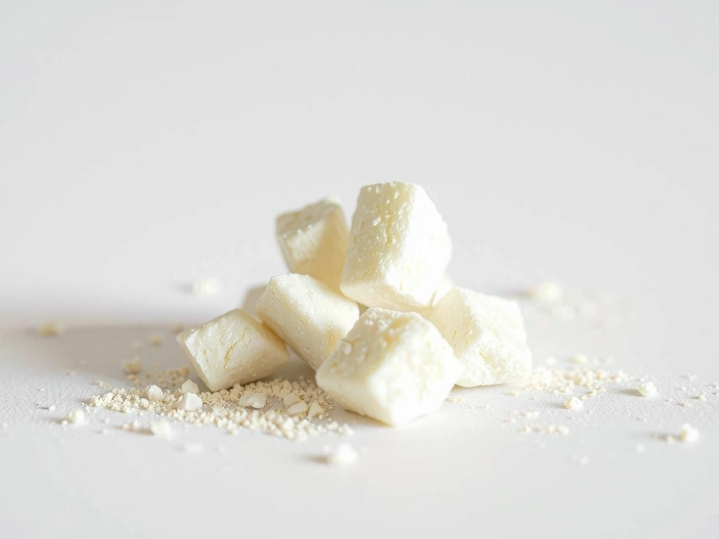 Makroaufnahme von Whey-Isolat-Kristallen im Labor